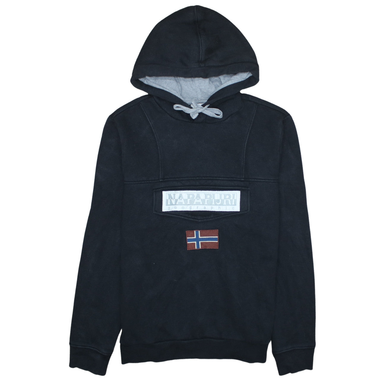 Napapijri Men's Black Pullover Hoodie M Logo Fleece Sweatshirt