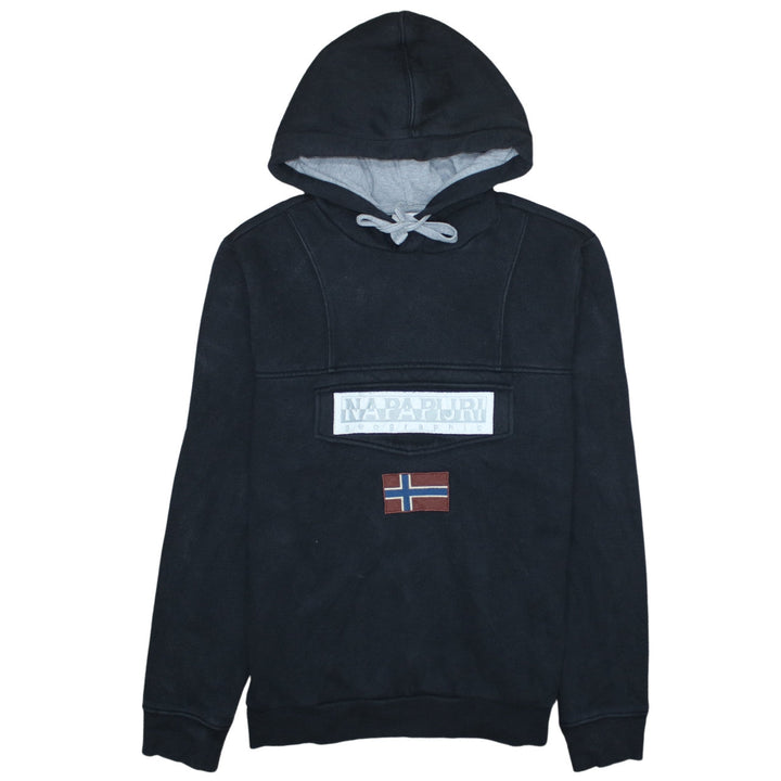 Napapijri Men's Black Pullover Hoodie M Logo Fleece Sweatshirt