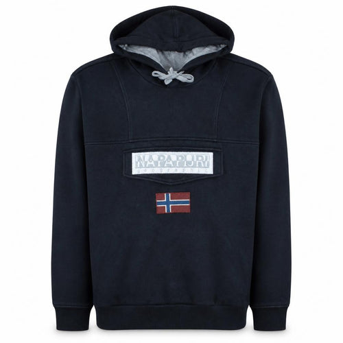 Napapijri Men's Black Pullover Hoodie M Logo Fleece Sweatshirt