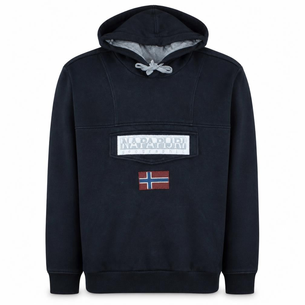 Napapijri Men's Black Pullover Hoodie M Logo Fleece Sweatshirt