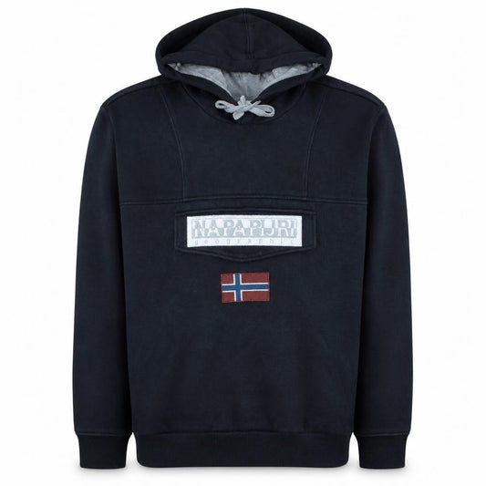 Front view of Napapijri Men's Black Pullover Hoodie M Logo Fleece Sweatshirt