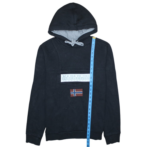 Napapijri Men's Black Pullover Hoodie M Logo Fleece Sweatshirt