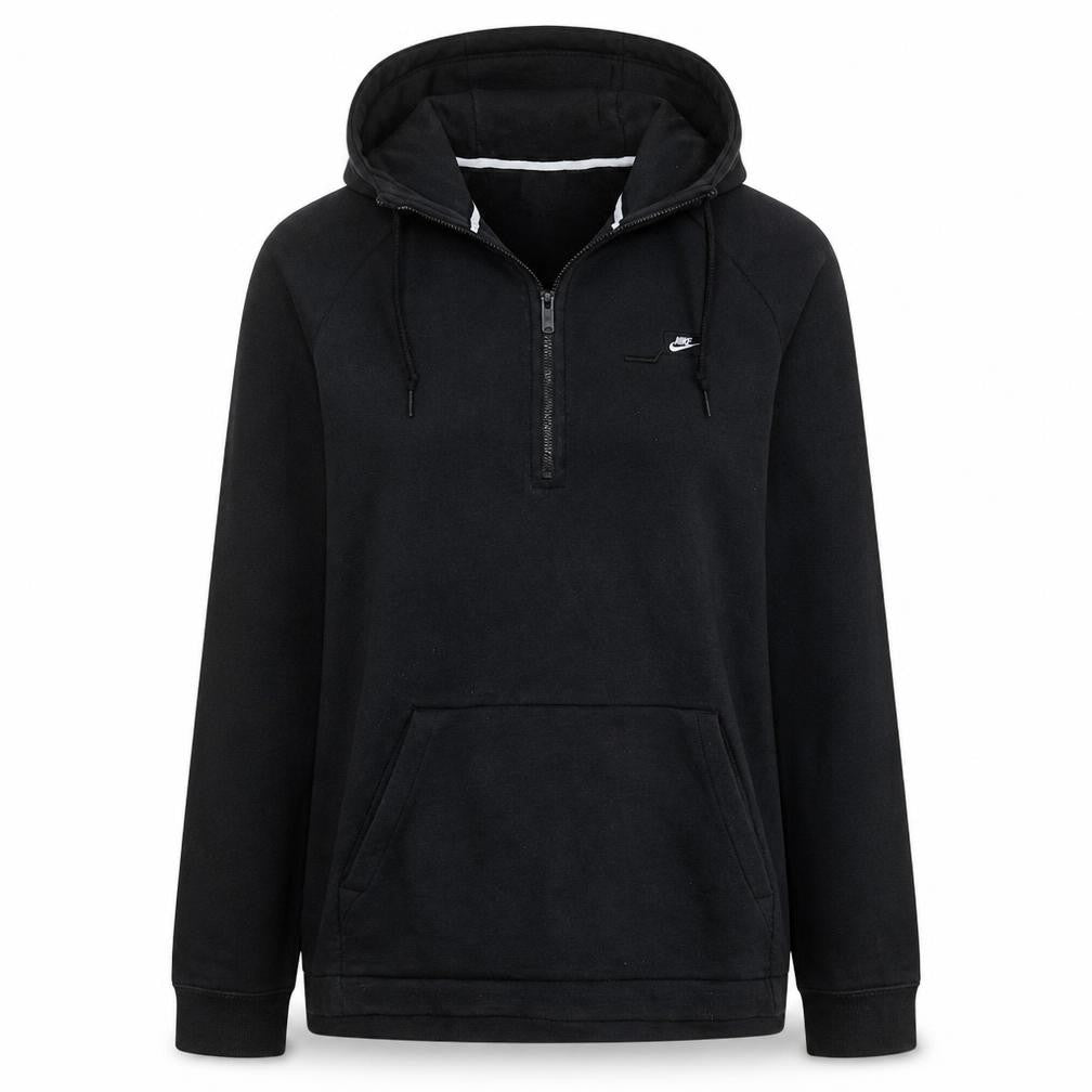 Nike Women Black L 1/2 Zip Hoodie Cotton Blend Pullover Sweatshirt