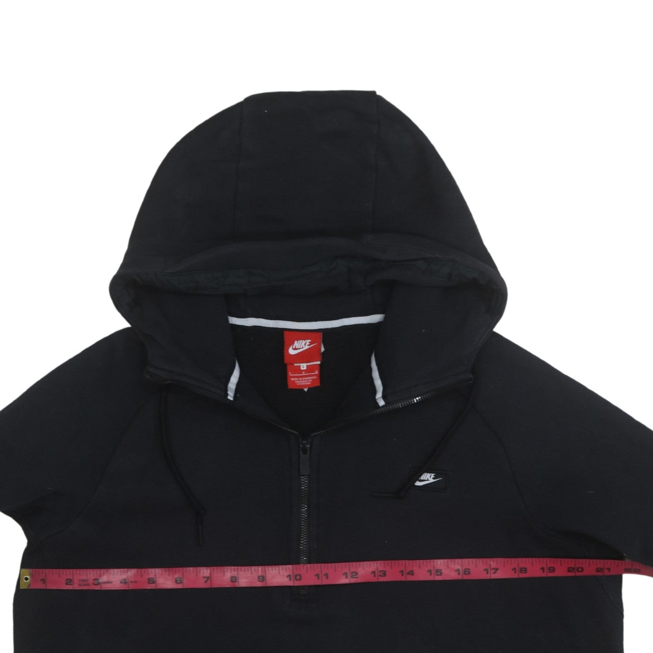 Nike Women Black L 1/2 Zip Hoodie Cotton Blend Pullover Sweatshirt