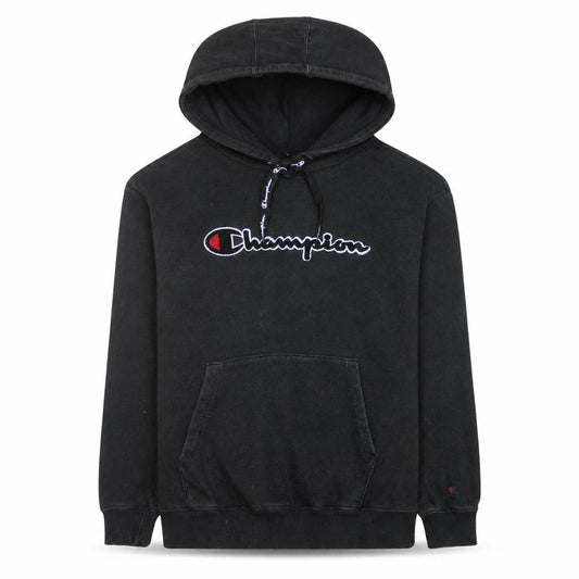 Front view of Champion Men's Black XS Pullover Hoodie with Logo Embroidery
