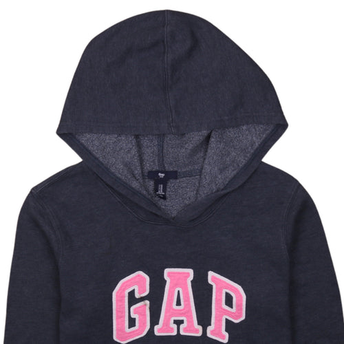 GAP Womens Navy Blue Pullover Hoodie M Logo Cotton Blend