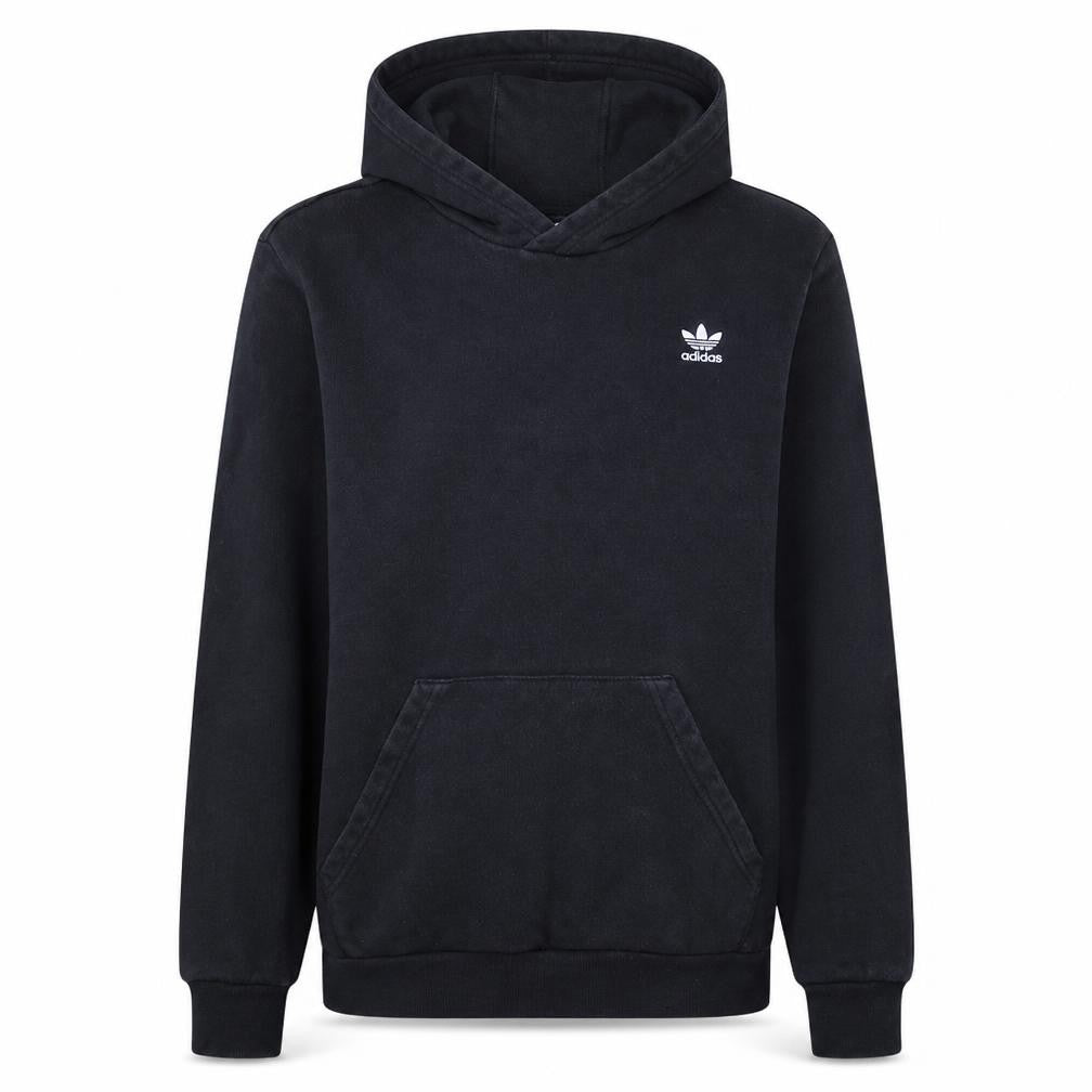Front view of Adidas boys’ black pullover hoodie, size 14-15, years cotton blend
