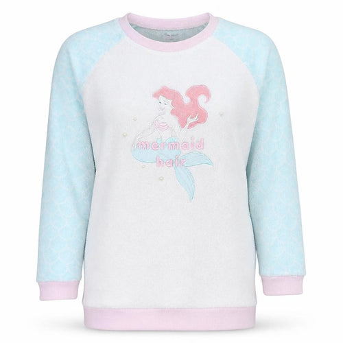 Disney Women’s XL Fleece Pyjama Top Ariel Mermaid Hair White Blue