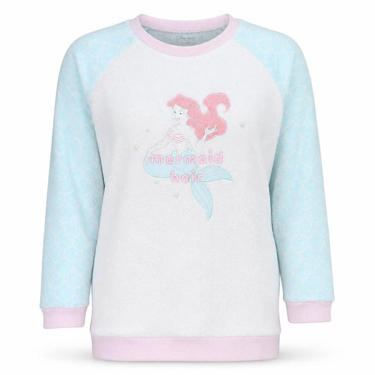 Disney Women’s XL Fleece Pyjama Top Ariel Mermaid Hair White Blue