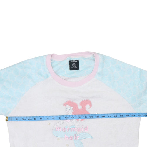 Disney Women’s XL Fleece Pyjama Top Ariel Mermaid Hair White Blue