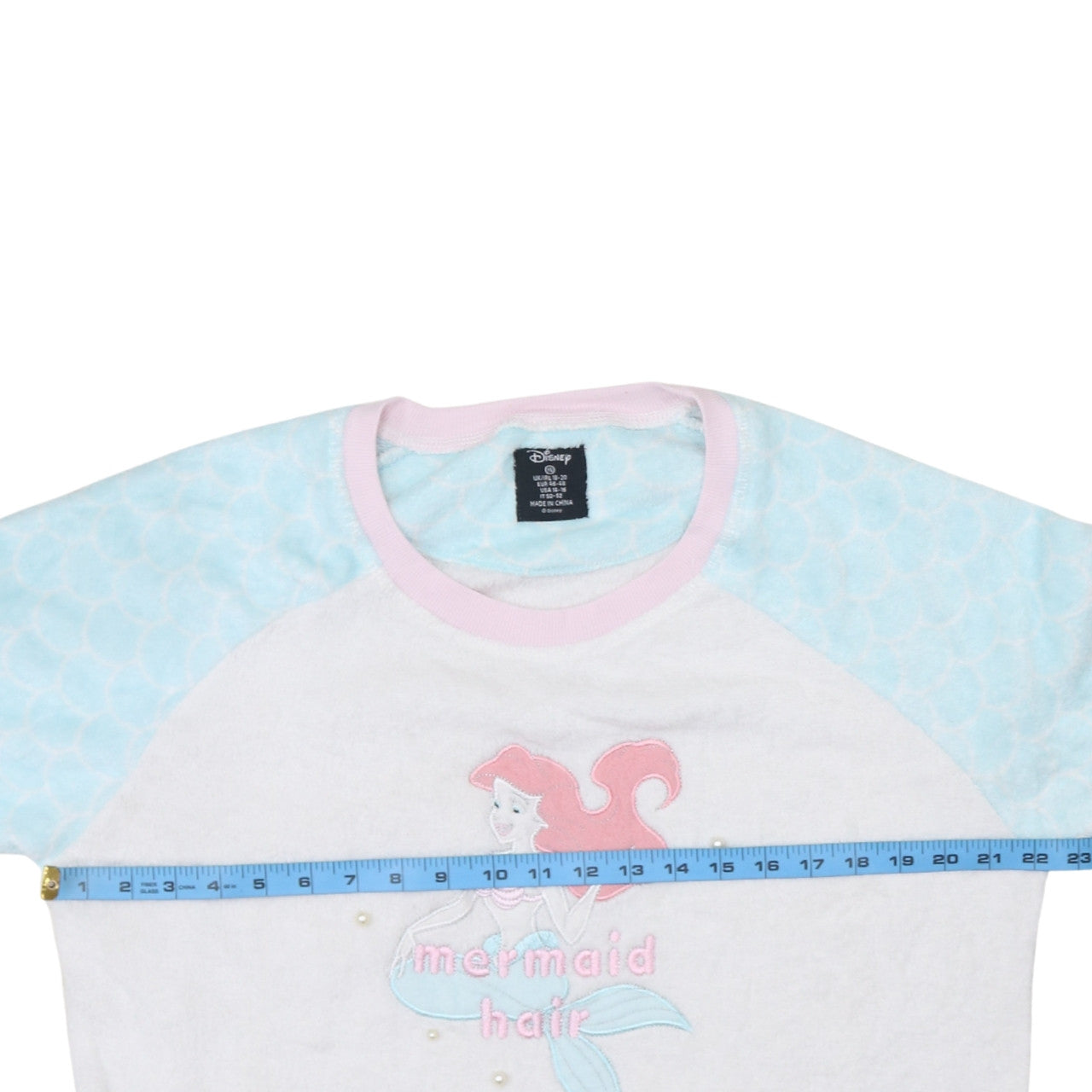 Disney Women’s XL Fleece Pyjama Top Ariel Mermaid Hair White Blue
