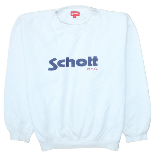 Schott NYC Men's White XL Crew Neck Logo Sweatshirt