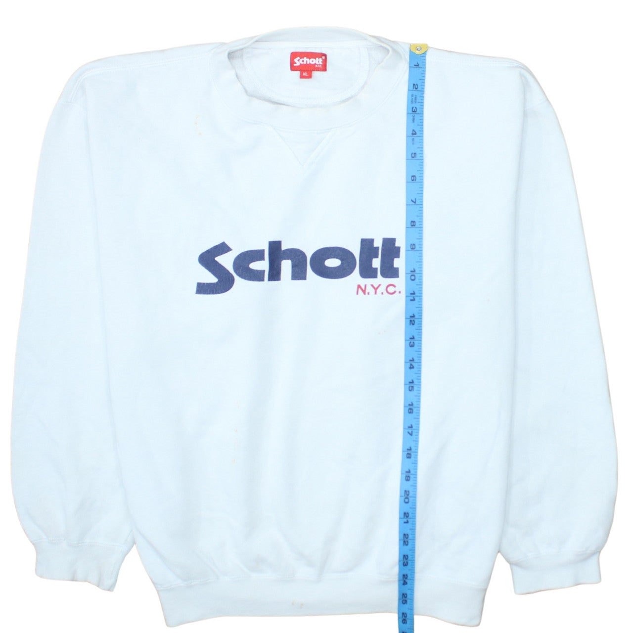 Schott NYC Men's White XL Crew Neck Logo Sweatshirt