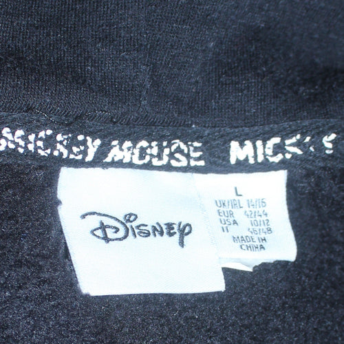 Disney Women Black Mickey Mouse Pullover Hoodie Size L 14/16