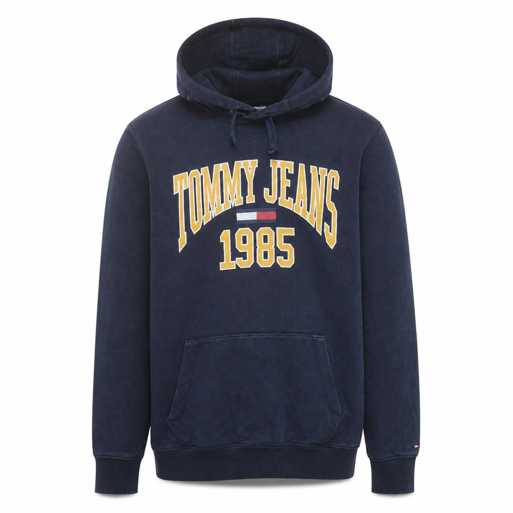 Front view of Tommy Jeans Men's Blue XL Pullover Hoodie 1985 Logo Regular Fit