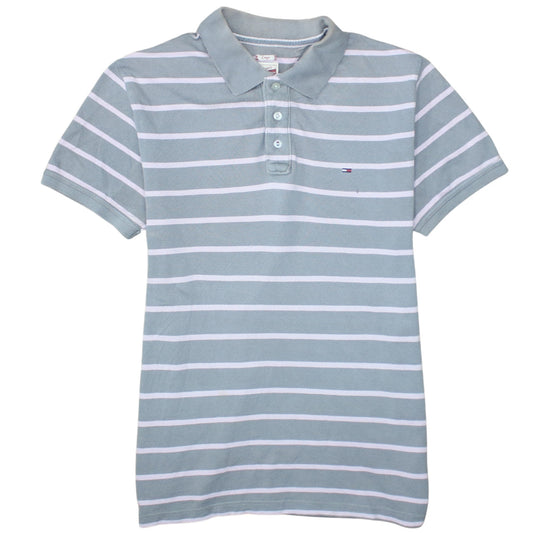 Tommy Hilfiger Denim Men's Grey Striped Cotton Polo Shirt Size L