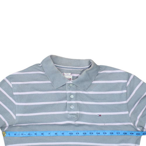 Tommy Hilfiger Denim Men's Grey Striped Cotton Polo Shirt Size L