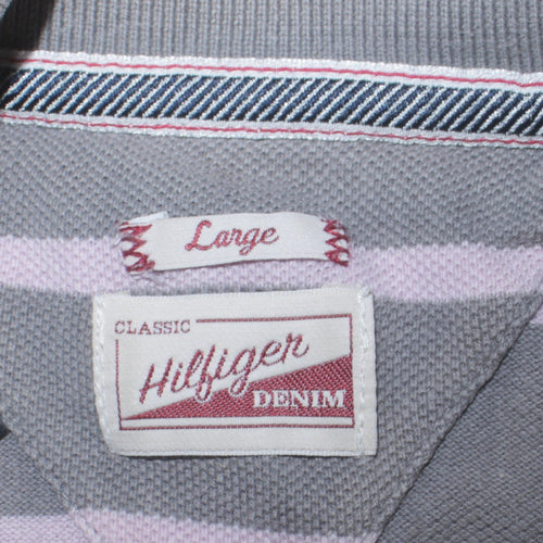 Tommy Hilfiger Denim Men's Grey Striped Cotton Polo Shirt Size L