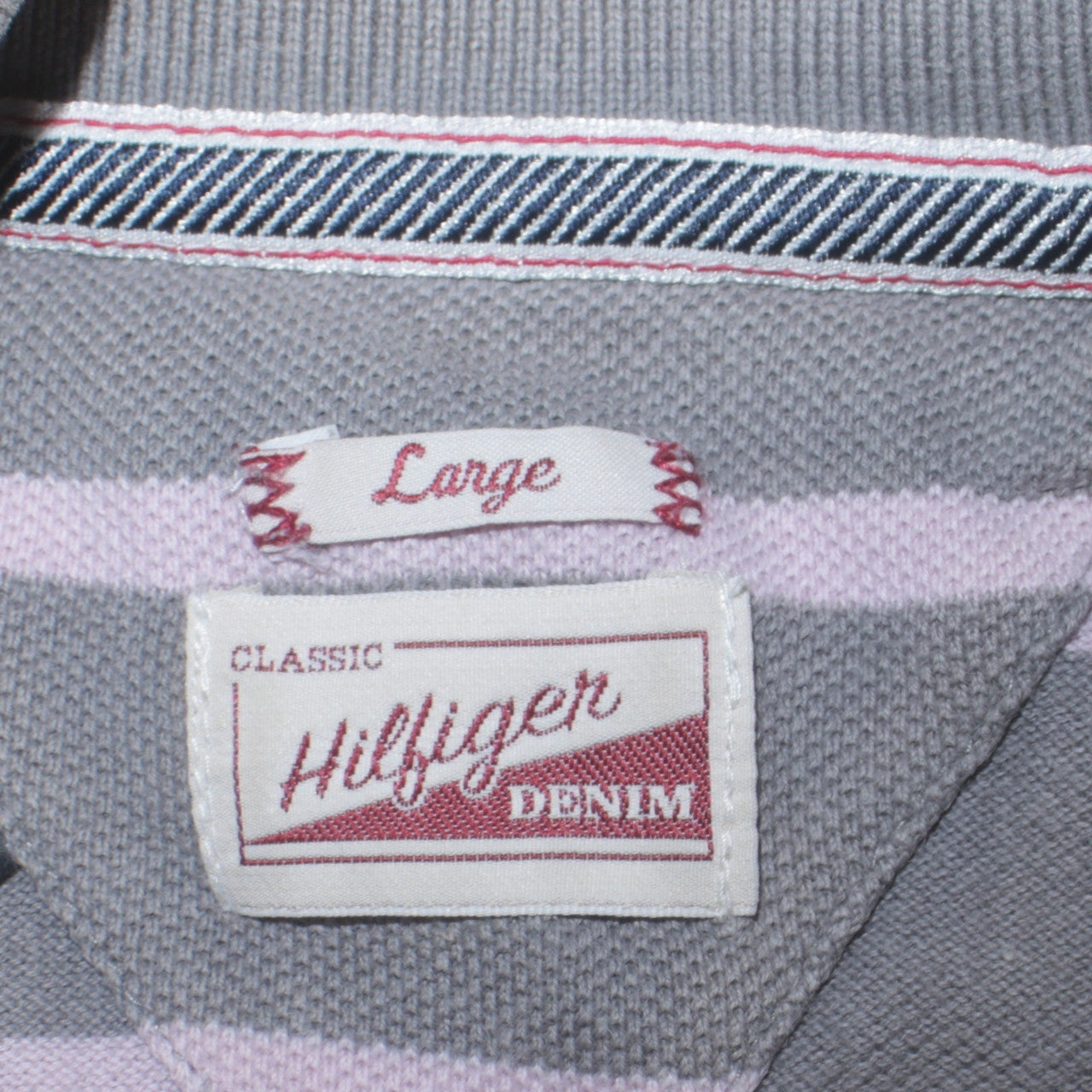 Tommy Hilfiger Denim Men's Grey Striped Cotton Polo Shirt Size L
