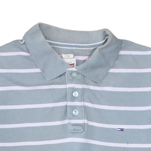 Tommy Hilfiger Denim Men's Grey Striped Cotton Polo Shirt Size L