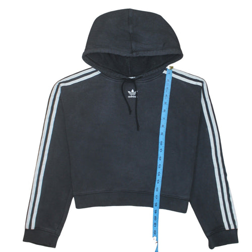 Adidas Women Black Hooded Pullover Hoodie Size 10 Drawstring 3 Stripe