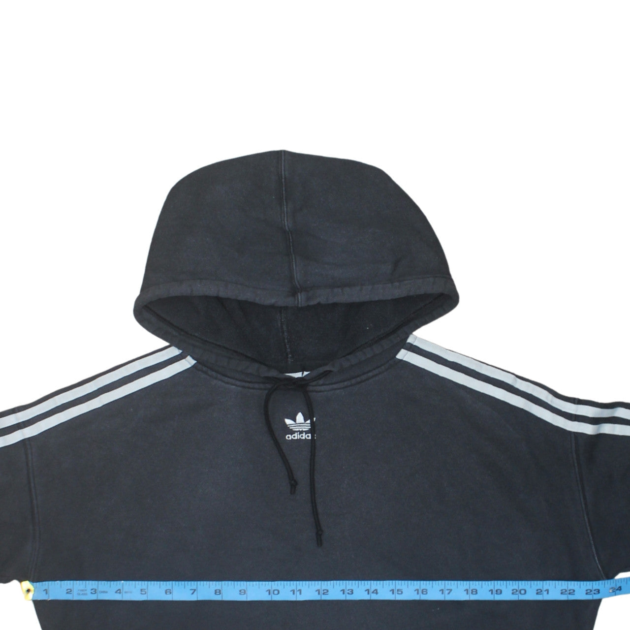 Adidas Women Black Hooded Pullover Hoodie Size 10 Drawstring 3 Stripe