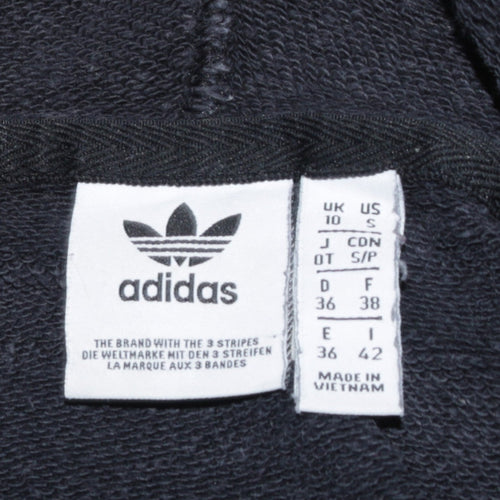 Adidas Women Black Hooded Pullover Hoodie Size 10 Drawstring 3 Stripe