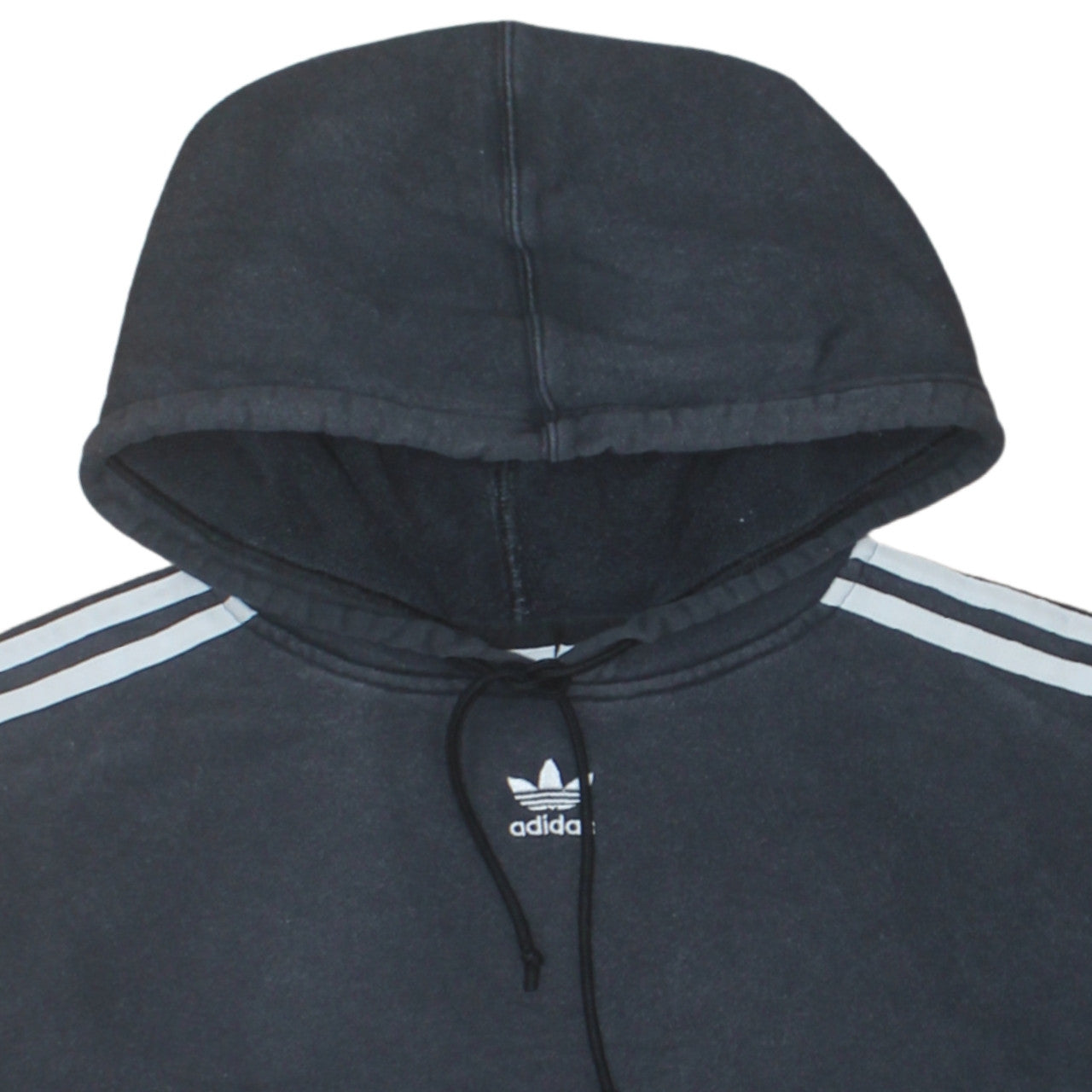 Adidas Women Black Hooded Pullover Hoodie Size 10 Drawstring 3 Stripe