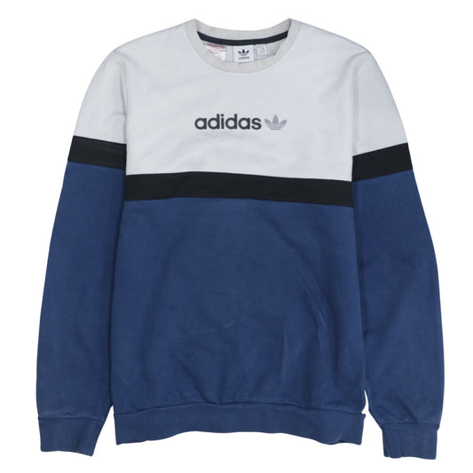 Adidas Boys Blue Colourblock Pullover Sweatshirt 15-16 Years XL Fleece