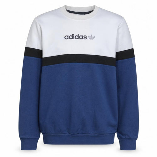 Adidas Boys Blue Colourblock Pullover Sweatshirt 15-16 Years XL Fleece