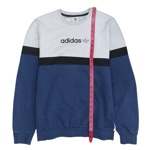 Adidas Boys Blue Colourblock Pullover Sweatshirt 15-16 Years XL Fleece