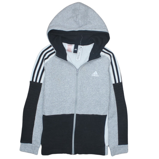 Adidas Boys Grey Full Zip Hoodie Size 11-12 Years Lined Sportswear