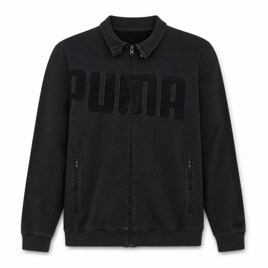 Front view of Puma Men's Black Full Zip Collared Sweatshirt XL Sports Style