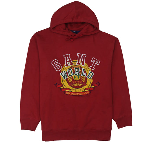 GANT Men's Red XL Relaxed Fit Pullover Hoodie with Embroidered Logo