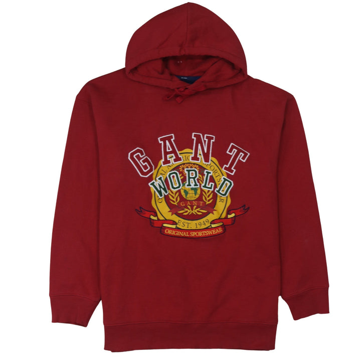 GANT Men's Red XL Relaxed Fit Pullover Hoodie with Embroidered Logo