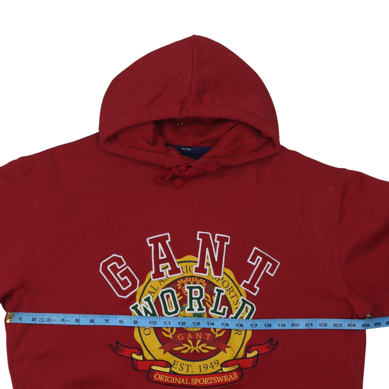 GANT Men's Red XL Relaxed Fit Pullover Hoodie with Embroidered Logo