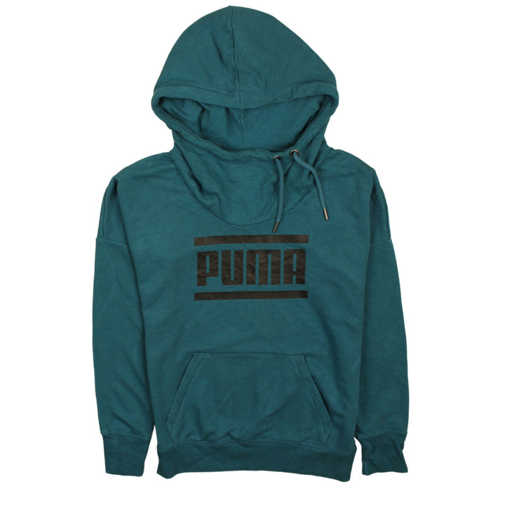 Puma Womens Teal Green Hoodie Size 10 Pullover Logo Cotton Blend