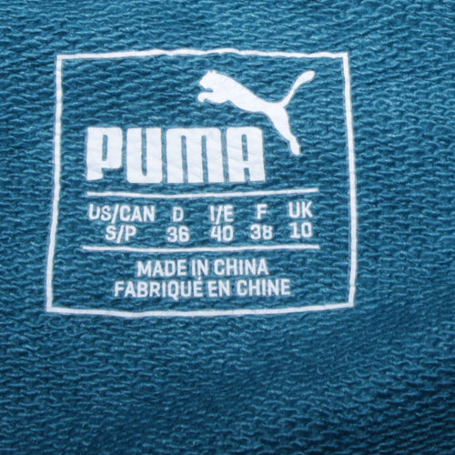 Puma Womens Teal Green Hoodie Size 10 Pullover Logo Cotton Blend
