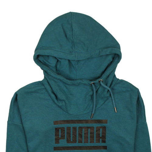 Puma Womens Teal Green Hoodie Size 10 Pullover Logo Cotton Blend
