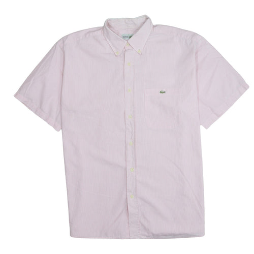 Lacoste Men's Pink Striped Short Sleeve Button-Up Shirt Size L