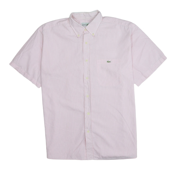 Lacoste Men's Pink Striped Short Sleeve Button-Up Shirt Size L
