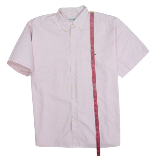 Lacoste Men's Pink Striped Short Sleeve Button-Up Shirt Size L