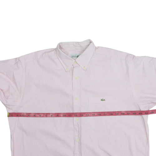 Lacoste Men's Pink Striped Short Sleeve Button-Up Shirt Size L