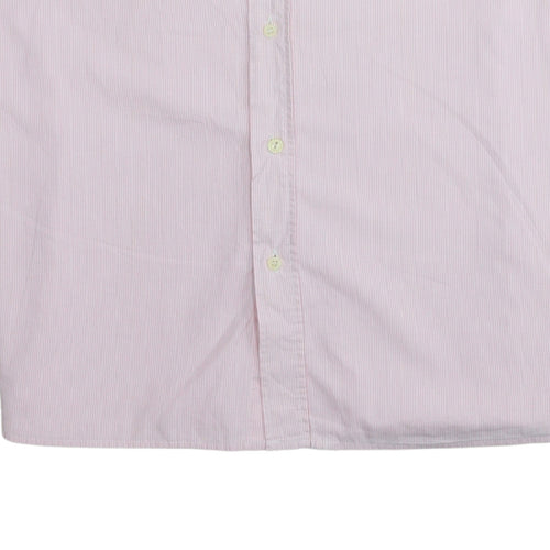 Lacoste Men's Pink Striped Short Sleeve Button-Up Shirt Size L