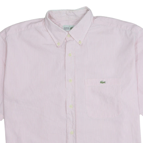 Lacoste Men's Pink Striped Short Sleeve Button-Up Shirt Size L