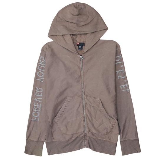 Diesel Men’s Brown Full Zip Hoodie L Logo Sleeve Cotton