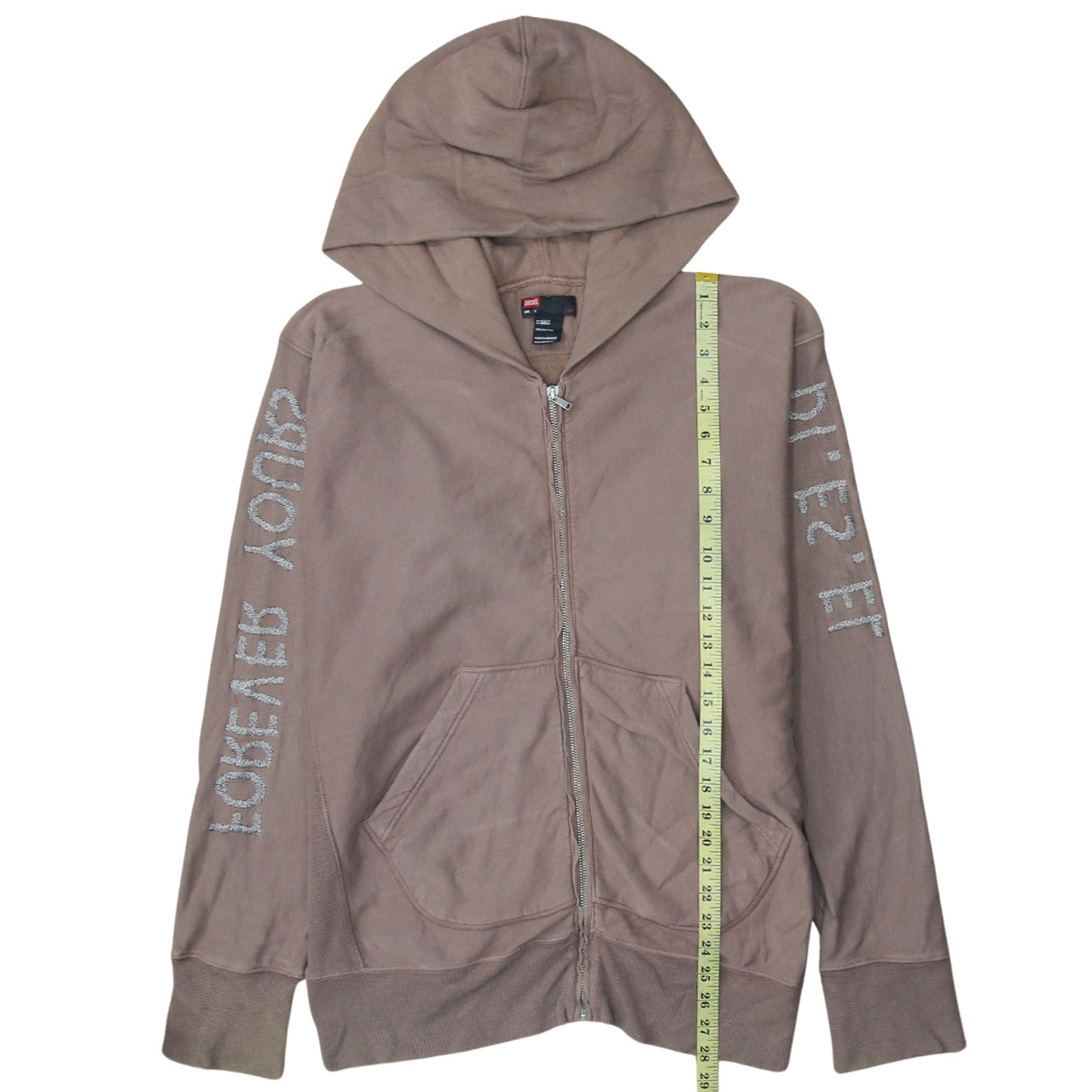Diesel Men’s Brown Full Zip Hoodie L Logo Sleeve Cotton