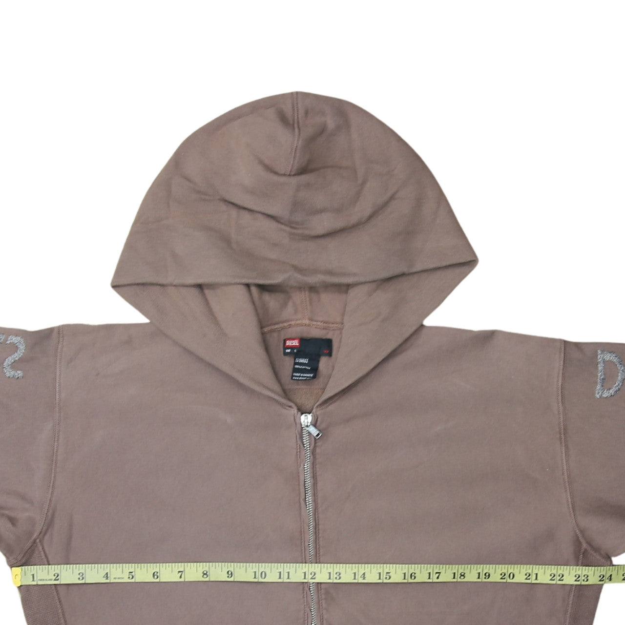Diesel Men’s Brown Full Zip Hoodie L Logo Sleeve Cotton