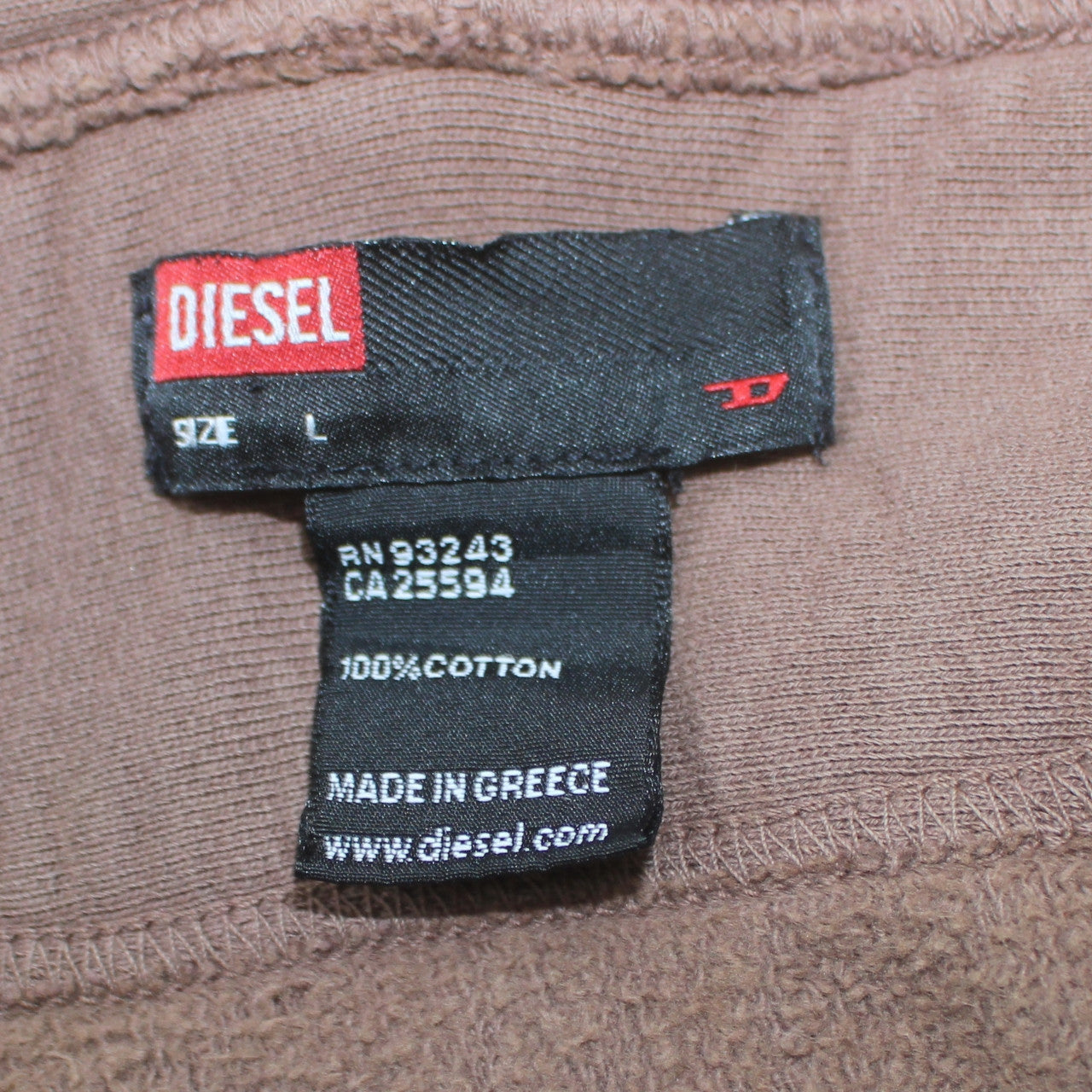Diesel Men’s Brown Full Zip Hoodie L Logo Sleeve Cotton