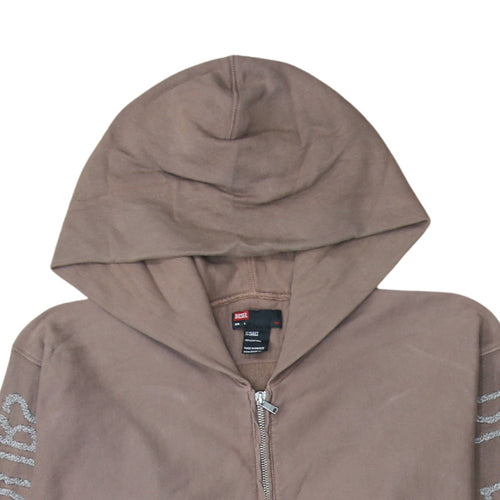 Diesel Men’s Brown Full Zip Hoodie L Logo Sleeve Cotton